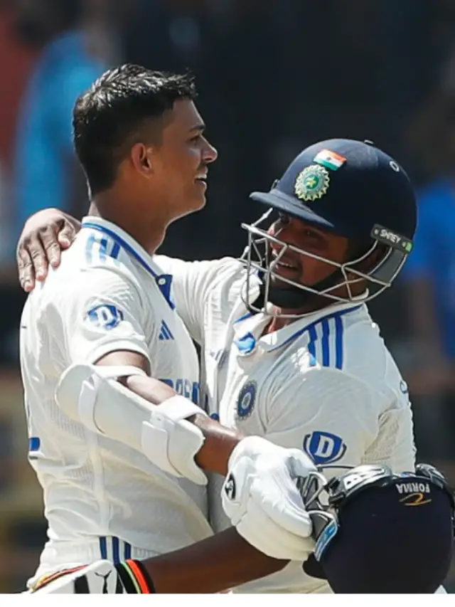 ebutant Sarfaraz Khan wins hearts with enthusiastic celebration of teammate Yashasvi Jaiswal's double century in India vs England Test, despite earlier mix-up. Their partnership sets massive target for England.